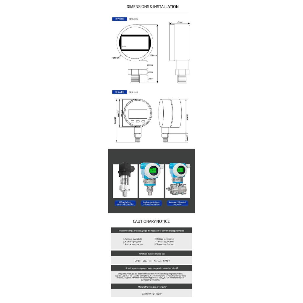 80mm 0.2% High Accuracy Digital Hydraulic Pressure Gauge Diaphragm LCD Stainless Steel Gas Liquid Fuel Pressure Meter
