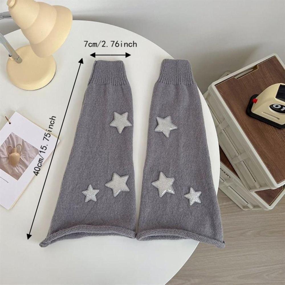 Star Decoration Knit Long Socks Striped Leg Warmers Vintage Boot Cuffs For Women