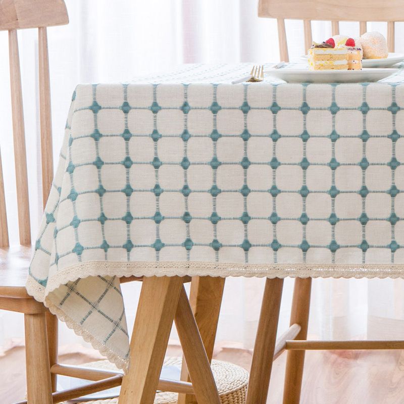 

Thickened Gingham Tablecloth Cotton Linen Cloth Little Fresh Table Cloth Square Accessible Luxury Mahjong Table Living Room Coffee Table Cover Cloth Blue-Gingham-plus lace 100*160cm