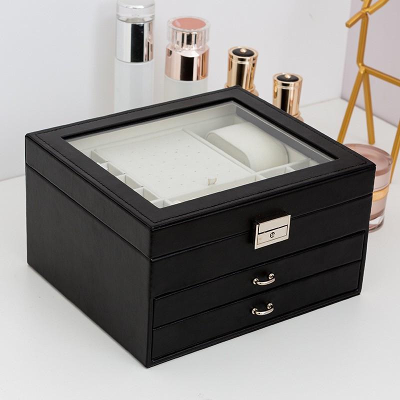 3-Tier Jewelry Organizer Box With Window Display Large Capacity Necklace Earring Storage Wedding Gift