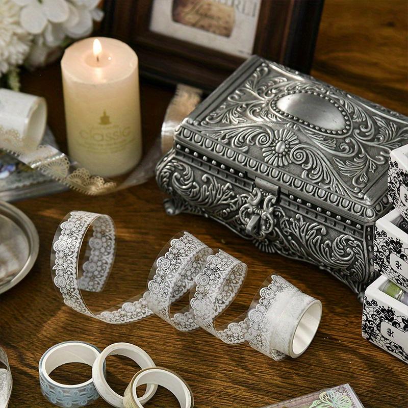6 Rolls of European and American Style, Multi-Size, Retro Literary Lace Transparent PET Notebook Tape Stickers
