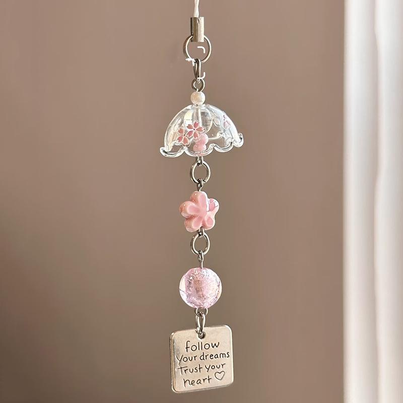 Romantic Sakura Wind Chime Letter Card "follow Your Dreams Trust Your Heart " Mobile Phone Chain for Women Bag Accessory Jewelry 1