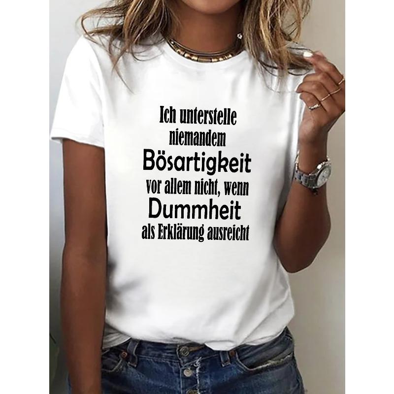 

Women s Fun German Print Short Sleeve Crew Neck Summer Casual Tee S белый