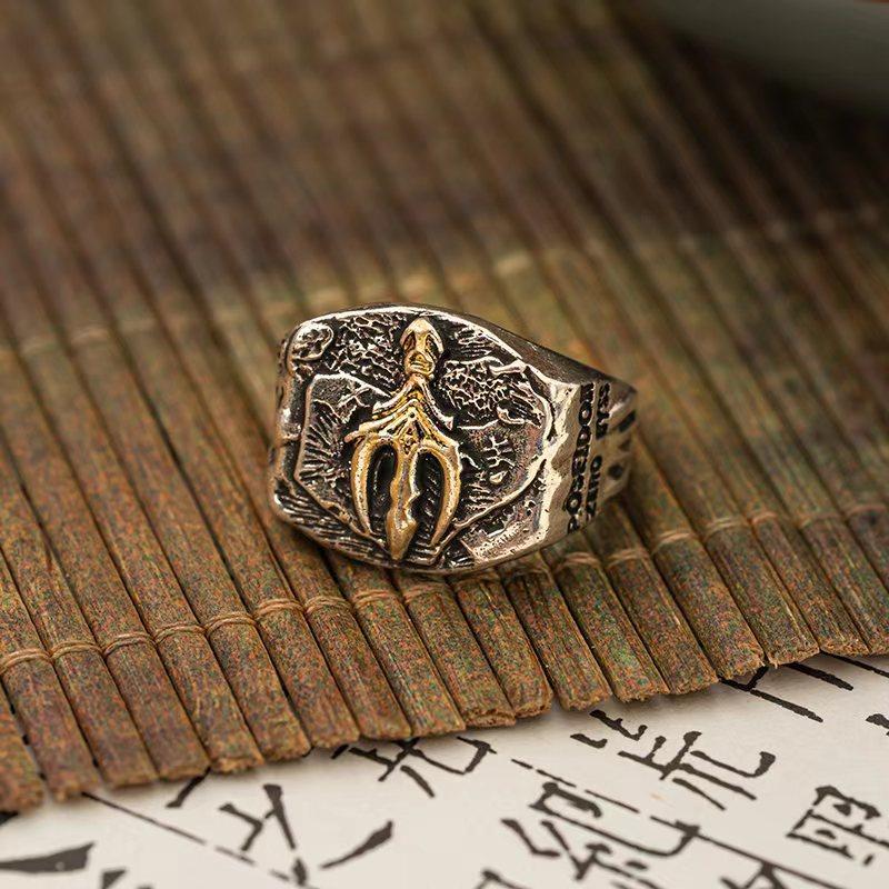 

JMXD-Fashion Poseidon s Wrath of Ice Trident Серебряное кольцо Модные мужские серебряные украшения Персонализированное ретро-кольцо