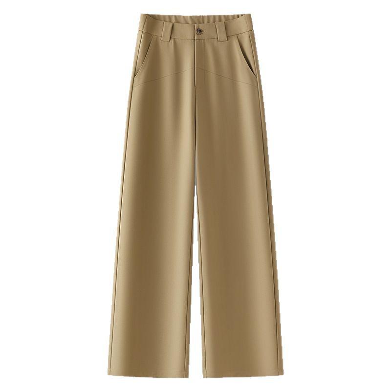 Women's Khaki Wide-Leg Summer Pants 2025: New Loose-Fit, Petite Nine-Point, Straight-Leg Design