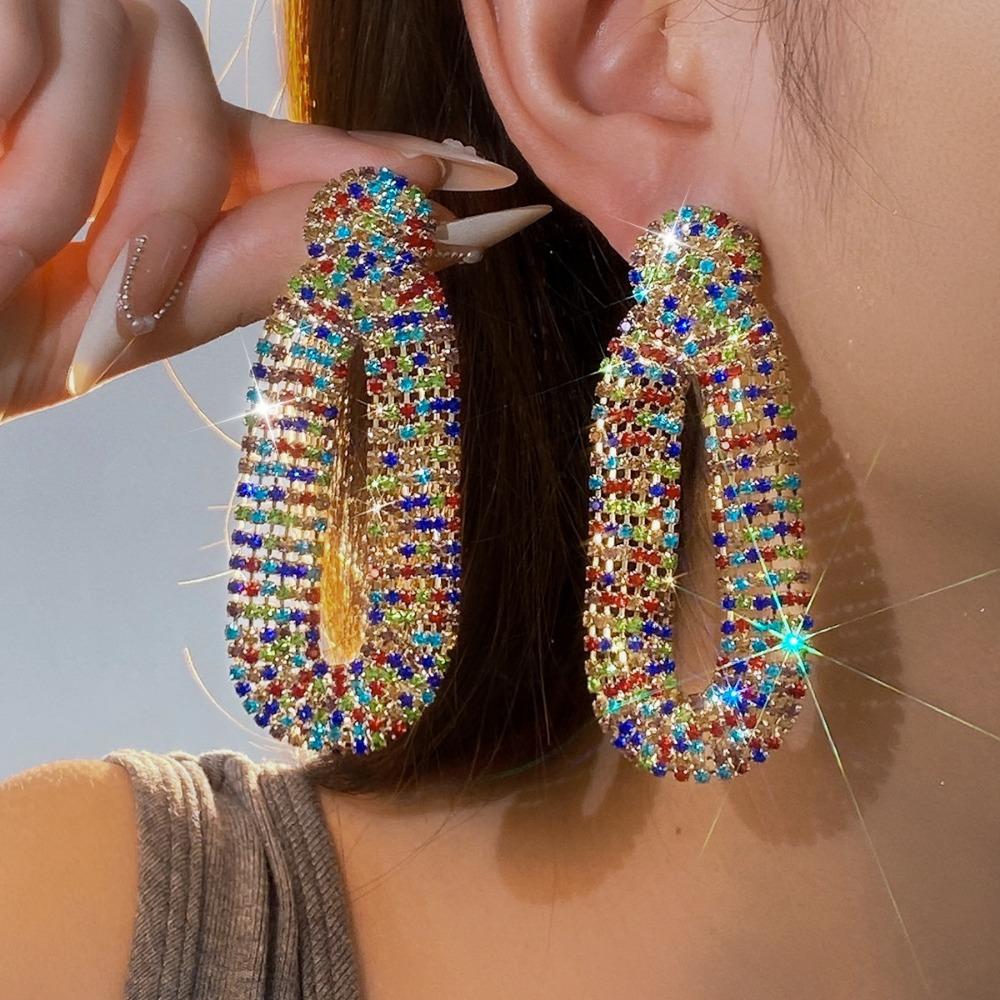 Геометрические Цветные Серьги с Фианитами Европейские и Американские Высококлассные Нишевые Серьги Легкая Роскошь Модные Изысканные Серьги