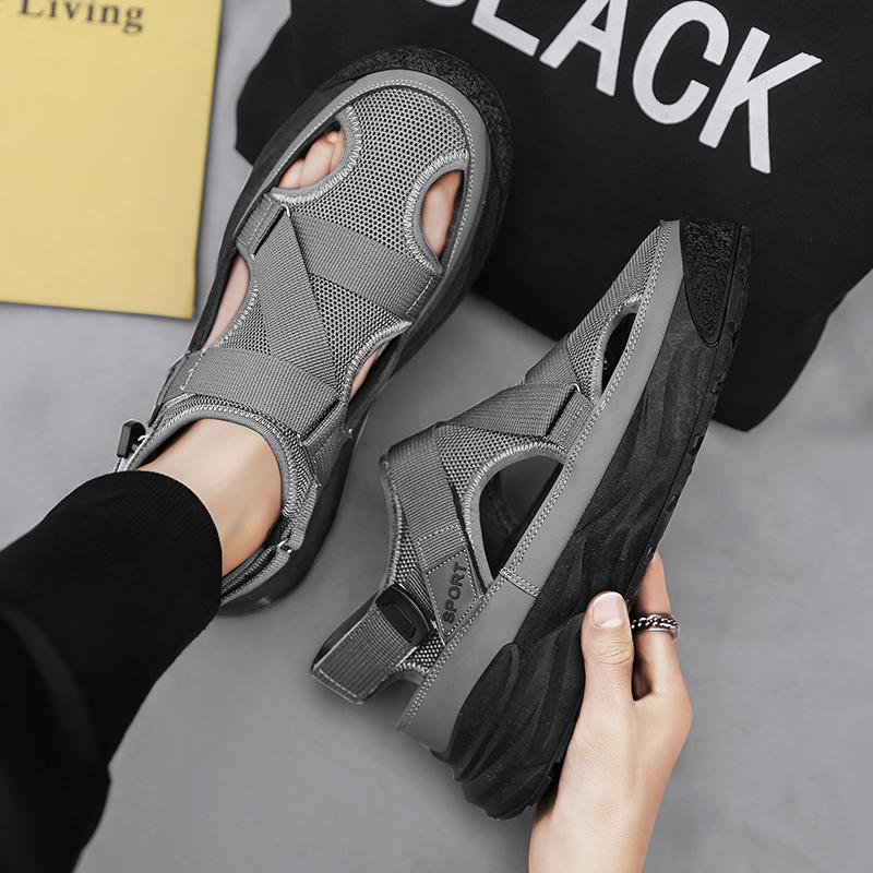 Men's Anti Slip Wear-resistant Fashionable Sports Sandals Thick Soled Breathable Mesh Perforated Shoes Men's Shoes Trendy Shoes
