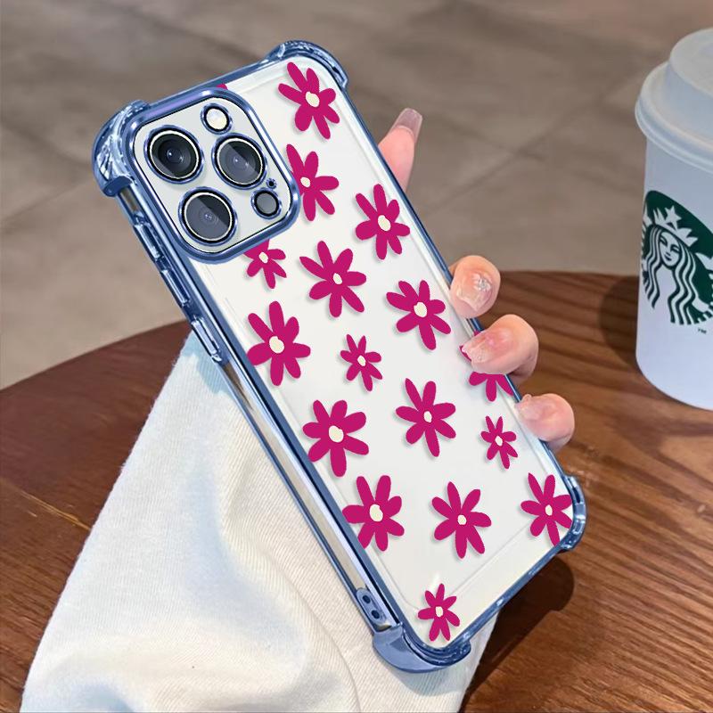 Simple Niche High-end Flower Suitable for Iphone15 Airbag Mobile Phone Case Apple 17 Four-corner Anti-drop Cover 16pm