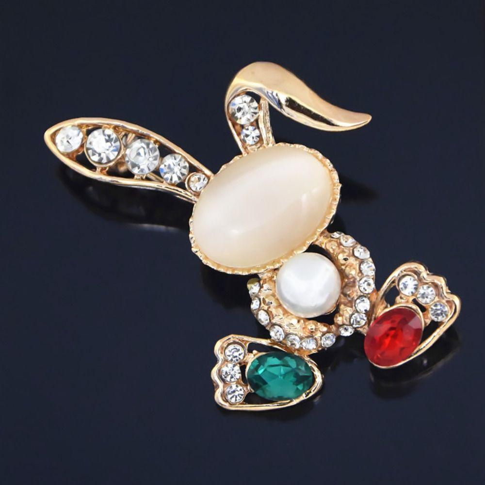 Women Pearls Exquisite Animal Rhinestone Pins Suit Accessories Korean Style Brooch Rabbit Brooch