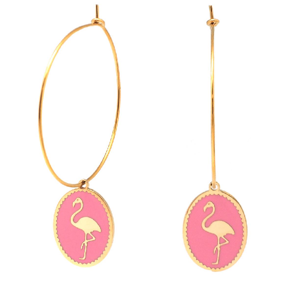 

Les Trésors De Lily [Q2472] - Дизайнерские серьги-кольца из розового золота Flamingo из стали - 33 мм, 18x14 мм