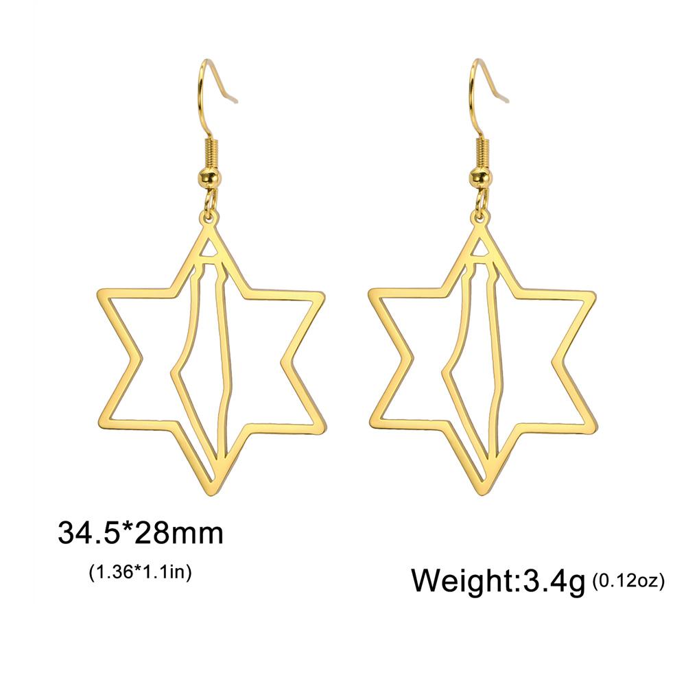 My Shape Star of David Israel Map Drop Earrings for Women Stainless Steel Hollow Map Dangle Earrings Je Jewelry Wholesale