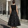 2026 Womens Sleeveless Layered A-Line Maxi Dress With High Waist Cinched Detail