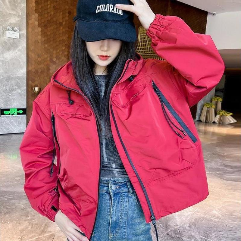 Spring and Autumn Womens Hooded Jacket Jacket Trench Coat Jacket