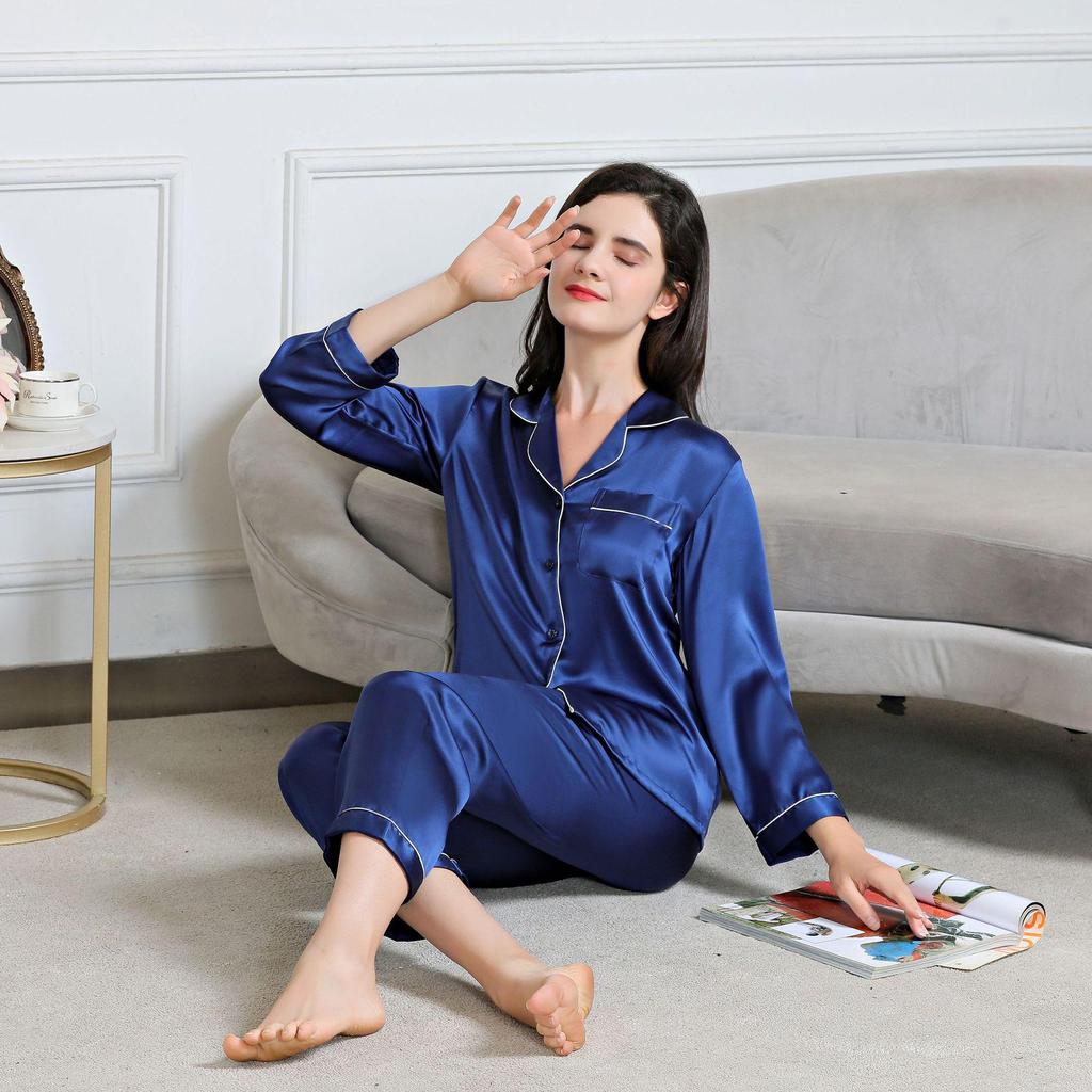 Women's Long Sleeve Silk Pajama Set - 100% Mulberry, Versatile for Spring/Summer, Indoor/Outdoor Wear