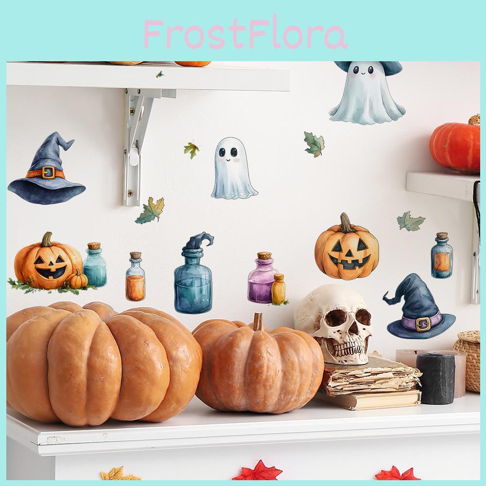 Cute Pumpkin Halloween Ghost And Witch Hat Living Room Home Decor Wall Stickers
