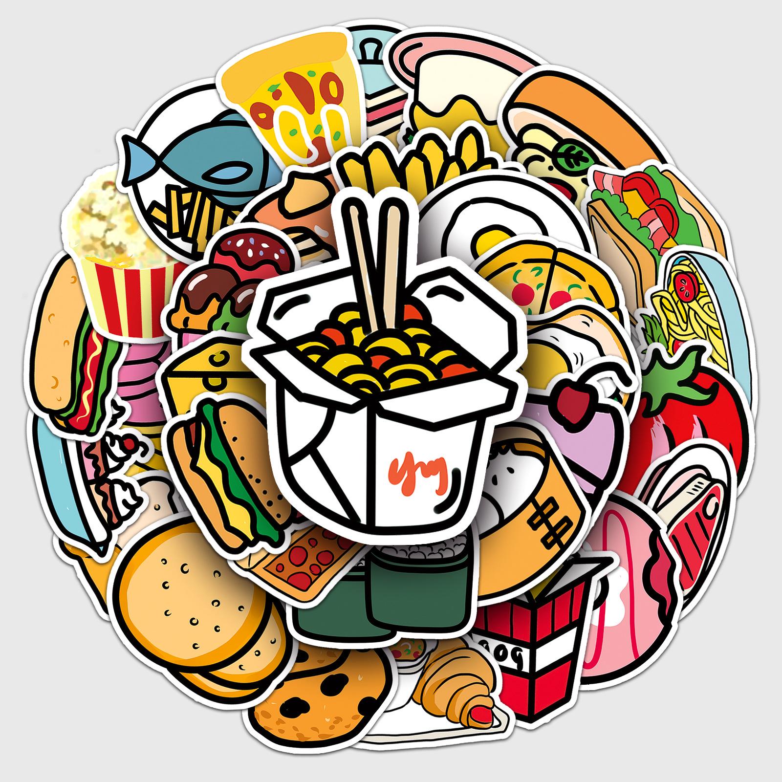 

50 Original Hand-Drawn Cute Cartoon Food Stickers for Decor