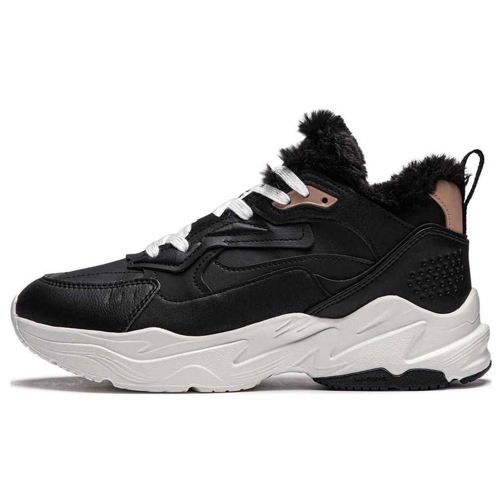 Li-Ning Defender Non-Slip Wear-Resistant Warm Mid-Top Running Shoes Women sneaker Black White AGLT128-1