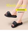 2025 New Summer Simple Flat-bottomed Bow Cool Slippers Women's Non-slip Outer Wear with Skirt Casual One-word Drag