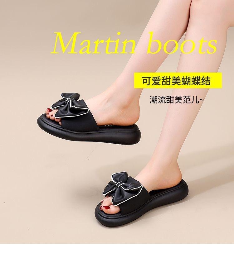 2025 New Summer Simple Flat-bottomed Bow Cool Slippers Women's Non-slip Outer Wear with Skirt Casual One-word Drag