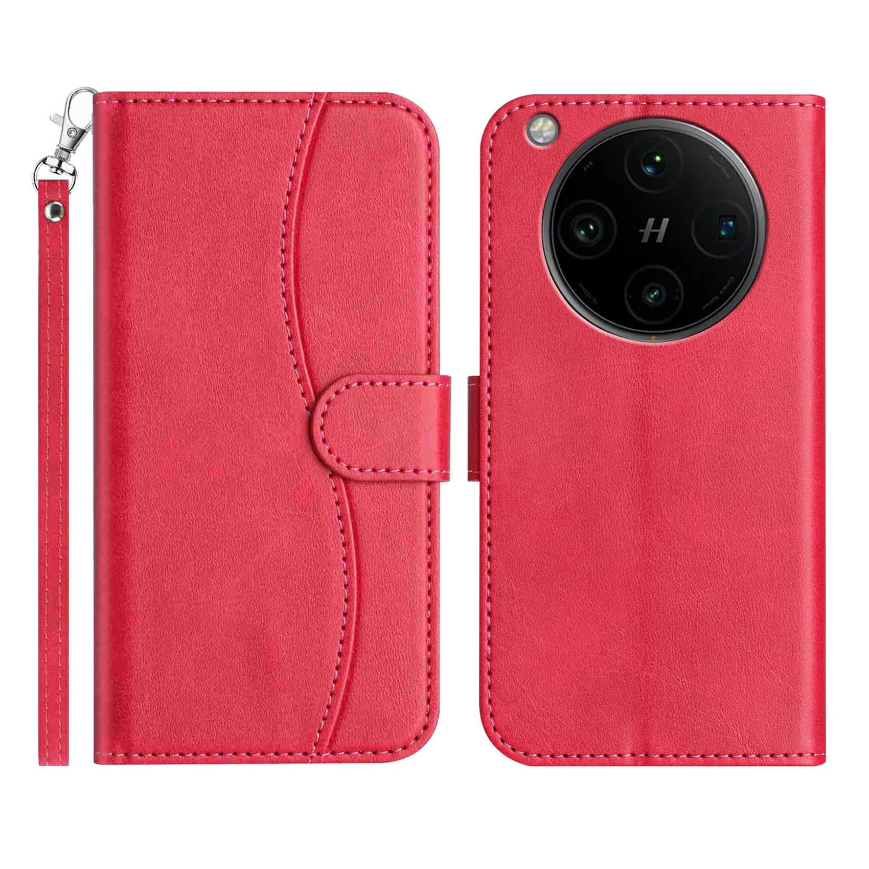 

Stand Case for Oppo Find X8 Pro 5G PU Leather Wallet Phone Cover S Shape Stitching Design with Strap Red