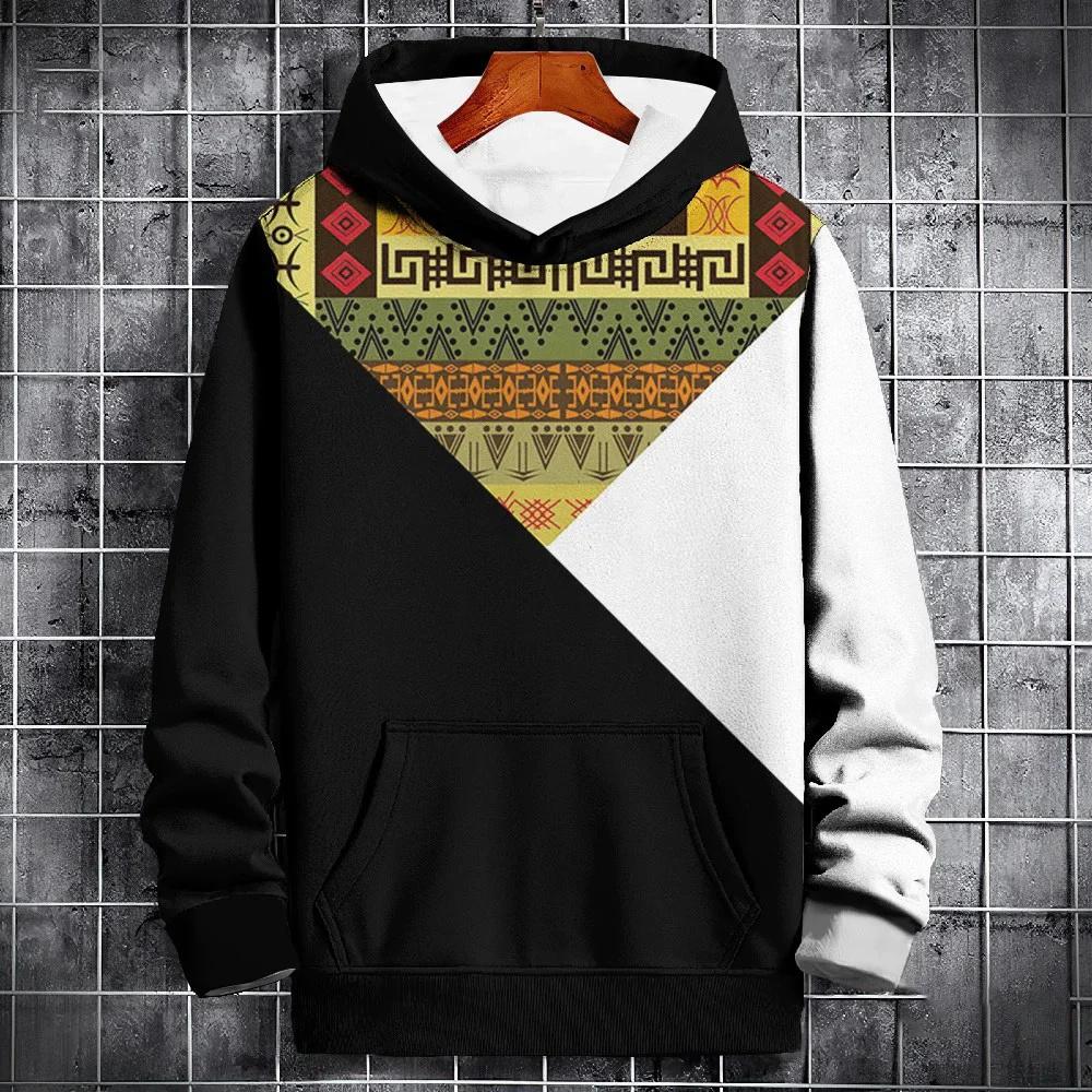 New Spring Autumn Hoodie Men's 3d Ethnic Pattern Stitching Print Long Sleeve Sweatshirt Fashion Street Hoodie Pullover Oversized