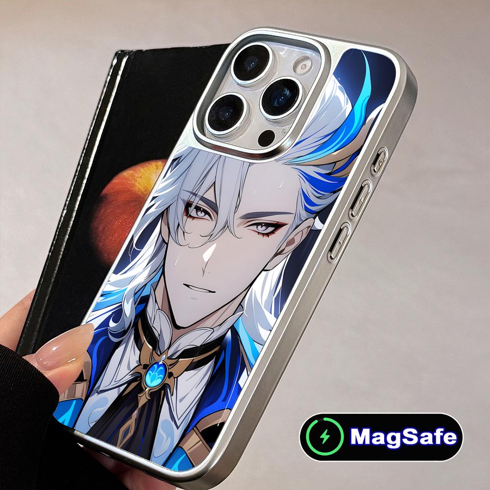 Game GI Neuvillette Silver Plating Magsafe Mobile Phone Case for iPhone 17 16 15 14 13 12 11 Air Pro Max Plus Colorful Cover