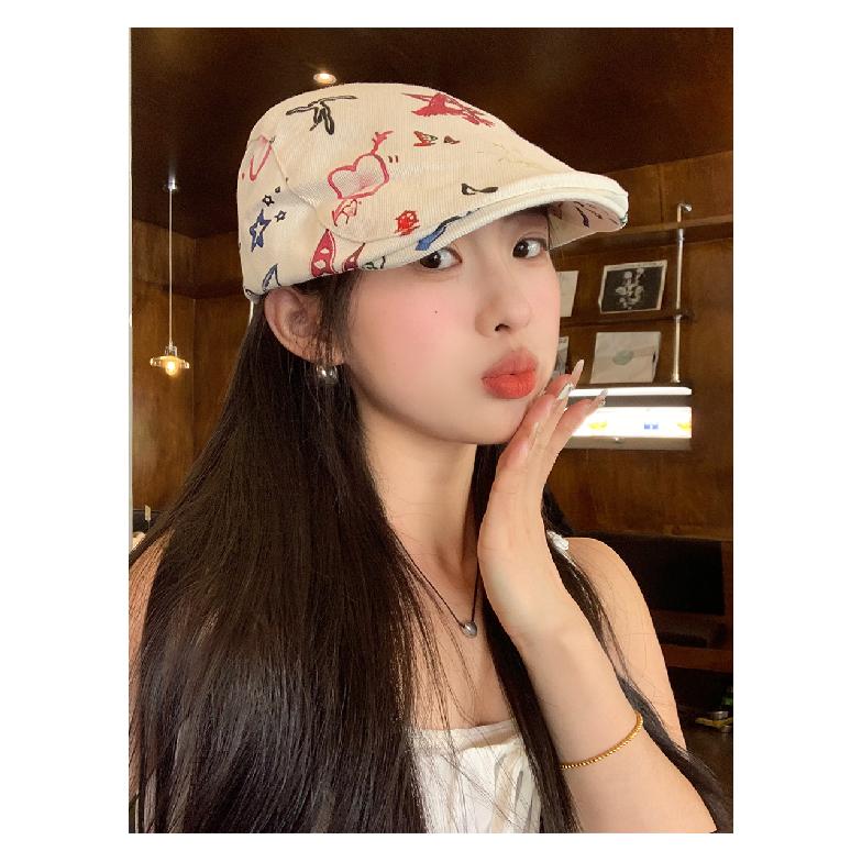 Japanese sweet style~Vintage artistic forward cap for women, summer sun-shading beret, unique retro childlike cute duckbill cap