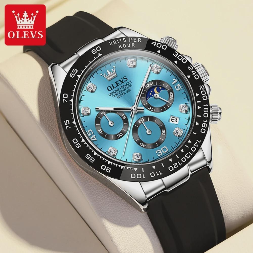 OLEVS Originale Uhr für Herren, Mondphase, Chronograph, Kalender, analoges Silikonarmband, Armbanduhr, Business-Quarzuhren