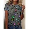 Camiseta de Talla Grande con Estampado de Gota de Agua 3D Manga Corta Cuello Redondo Top para Mujer