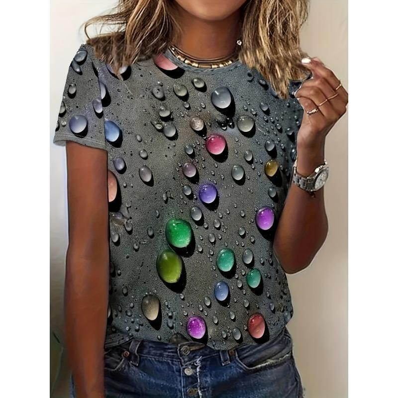 

3D Water Drop Print Large Size T-Shirt Party Short Sleeve Round Neck Women s Top S