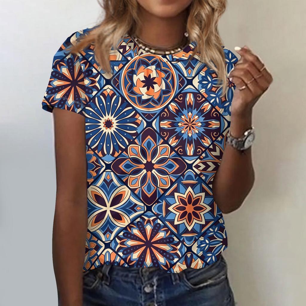 Top da Donna Casual a Manica Corta con Vestibilità Larga, Stampa Floreale, Leggero e Comodo, Adatto per l'Uso Quotidiano e le Attività all'Aperto