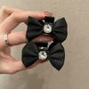 Black Satin Pearl Double-Sided Mini Bow Claw Hair Clip - Small Size for Bangs and Flyaways.