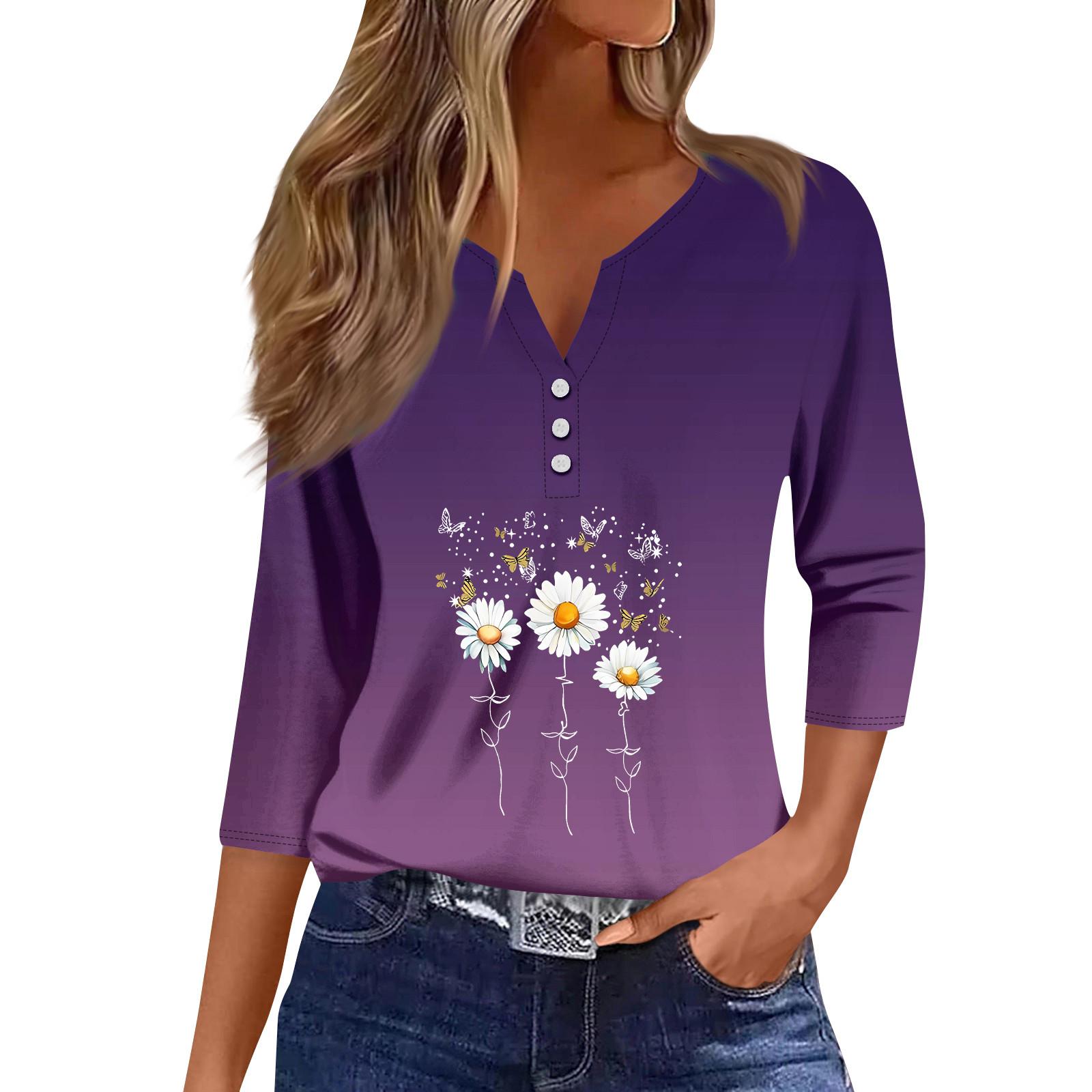 

Жіночий Модний І Повсякденний Пуловер Топ з Популярним Принтом з Рукавом Сім Чвертей S фіолетовий