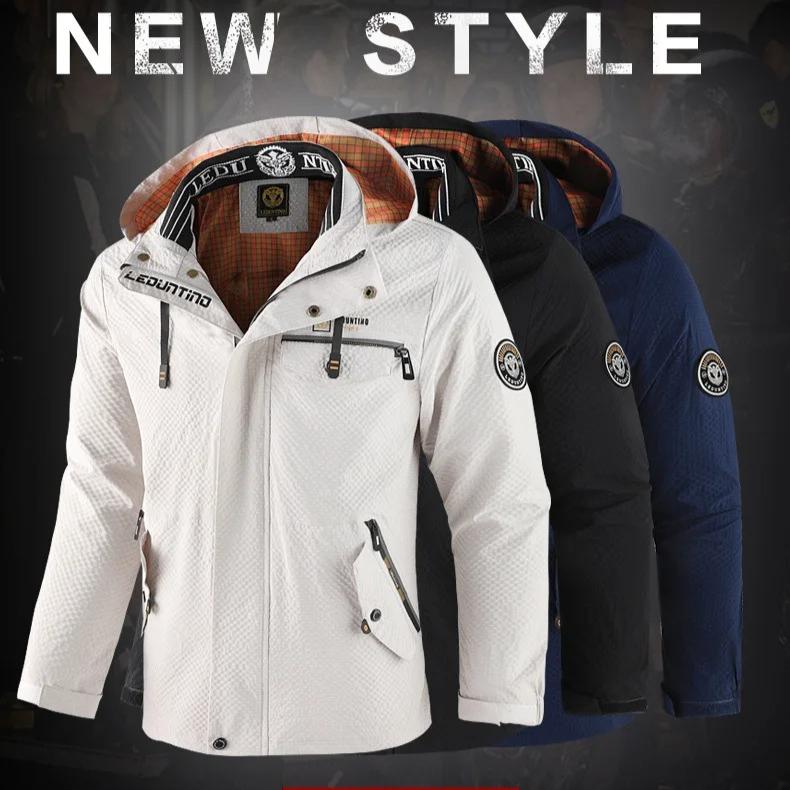 American Spring Autumn  New Fashion Men's Casual Trendy Solid Color Long Sleeve Outdoor Hooded Jacket Male Coat Clothes Tops