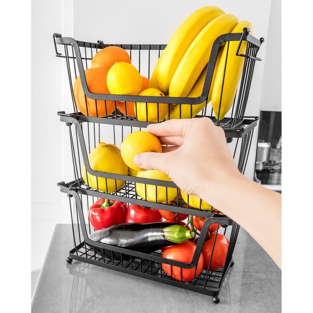 Fruit And Vegetable Basket, Metal, Black, Stackable, Kitchen, 31X17.5X15.5Cm