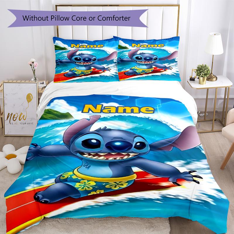 3pcs Custom Name Stitch Bedding Set Duvet Cover Closure Includes 1 Duvet Cover & 2 Pillowcases, Soft and Comfortable for All Seasons.