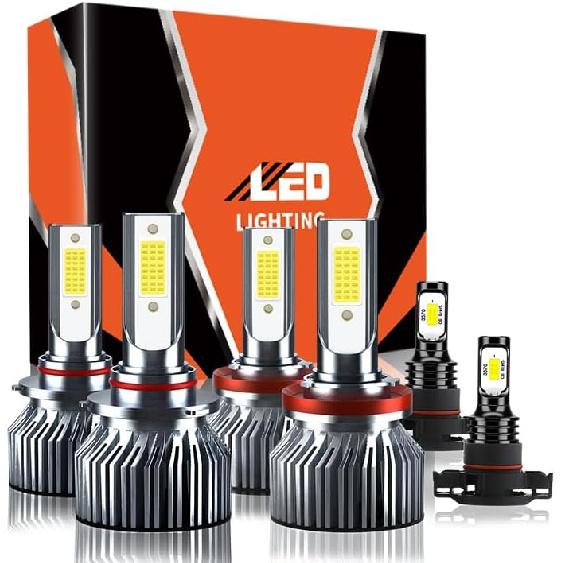 Compatible For Ford F250 F350 F450 Super Duty 2005-2020 High/Low Beam Fog Light Bulbs Kit, 32000LM 300% Brightness 6500K White with Cooling Fan, Plug For Tahoe 2007-2015