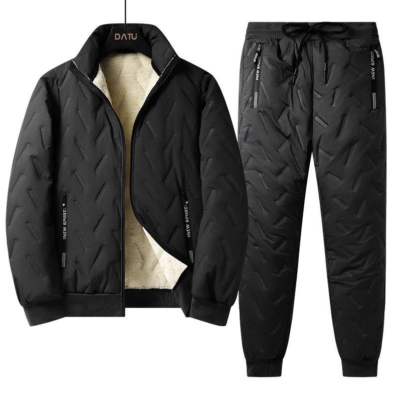 Tuta invernale da uomo Parka Giacca Set Spessa Calda Lana di Agnello Foderata in Pile Set 2 Pezzi Giacca + Pantaloni Tute Sportive