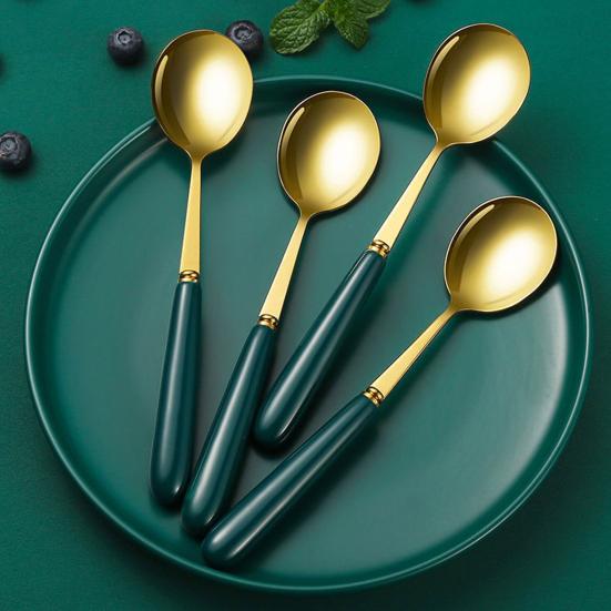 10 Stück Suppenlöffel Hochtemperaturbeständig Langer Griff Rund Kontrastfarbe Glänzende Oberfläche Speisen Edelstahl
