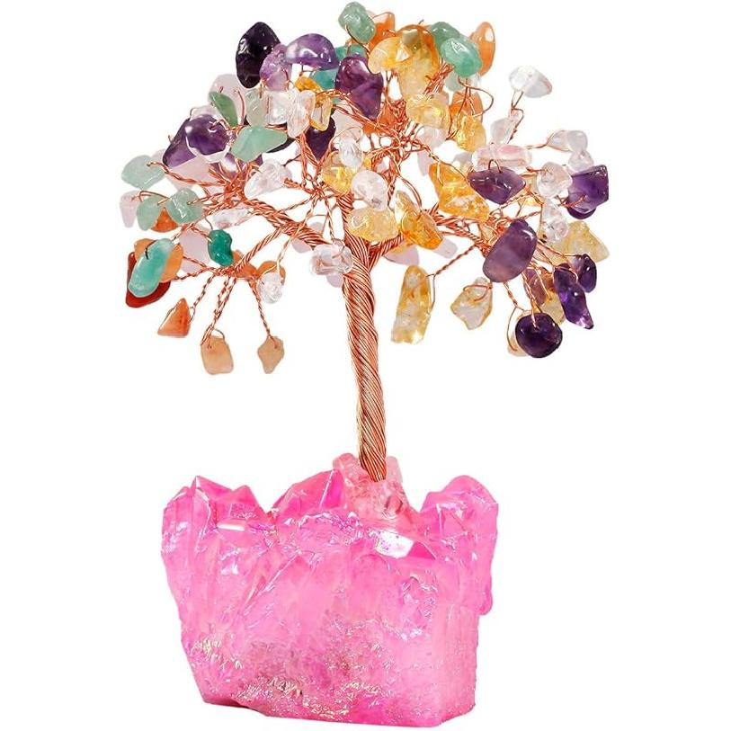 mookaitedecor Amethyst Crystal Tree, Quartz Cluster Rainbow Titanium Crystals Base Bonsai Money Tree for Wealth and Luck