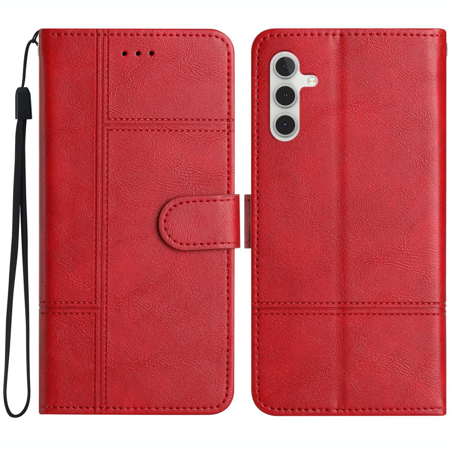 

For Samsung Galaxy A36 5G Case Line Imprinted PU Leather Wallet Phone Cover Red