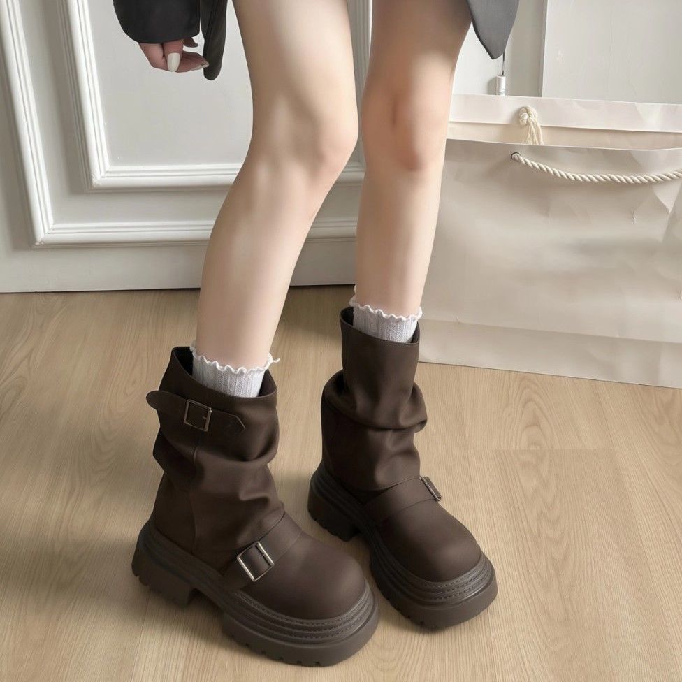 Retro style comfortable versatile small man stacked boots women's 2025 autumn and winter new fashion Martin boots women's outer wear