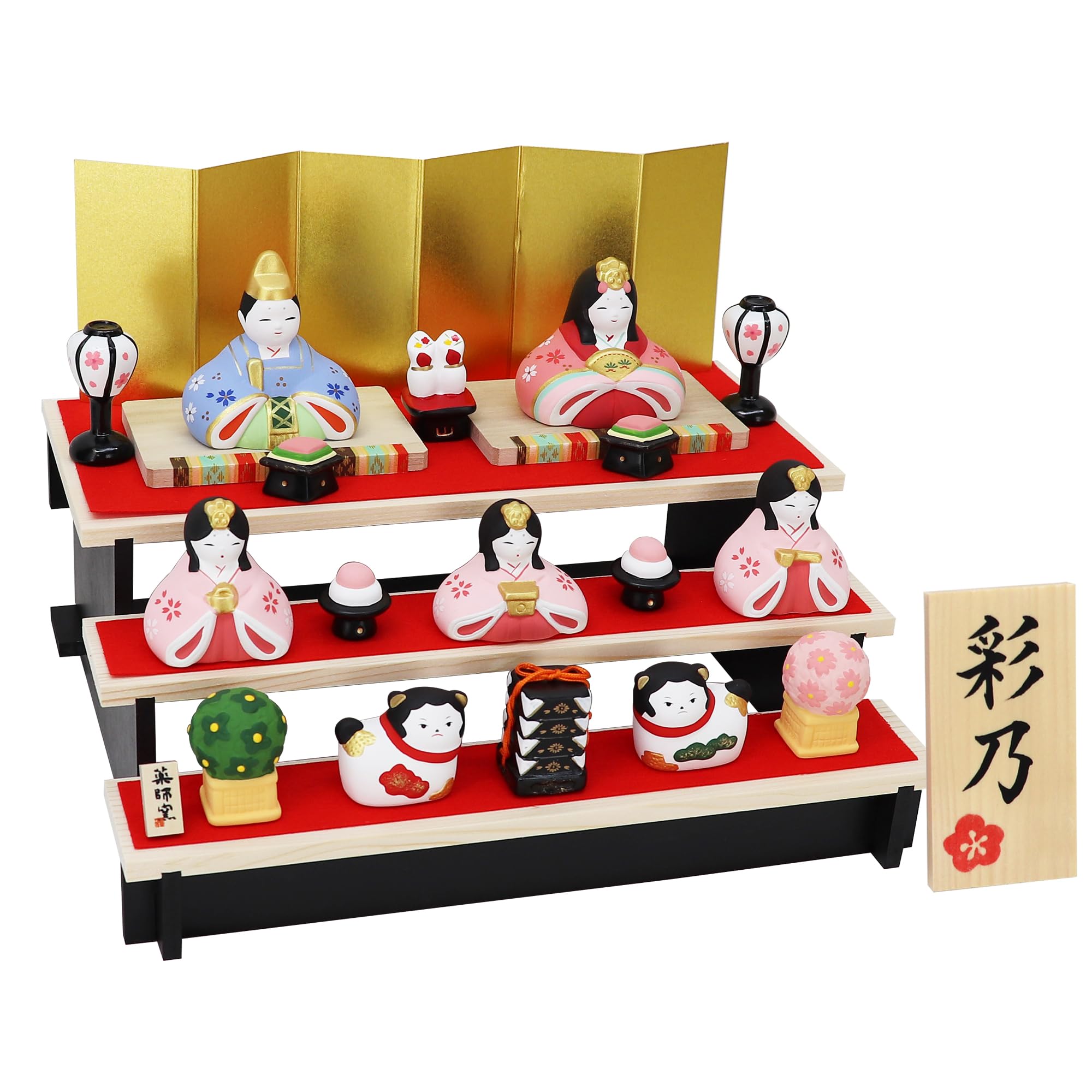 

Osaka Choseido Original Compact Mini Hina Doll with Nameplate and Wooden Tag Ceramic Sakura Hina Display (Sent Separately) Doll, Assembled,
