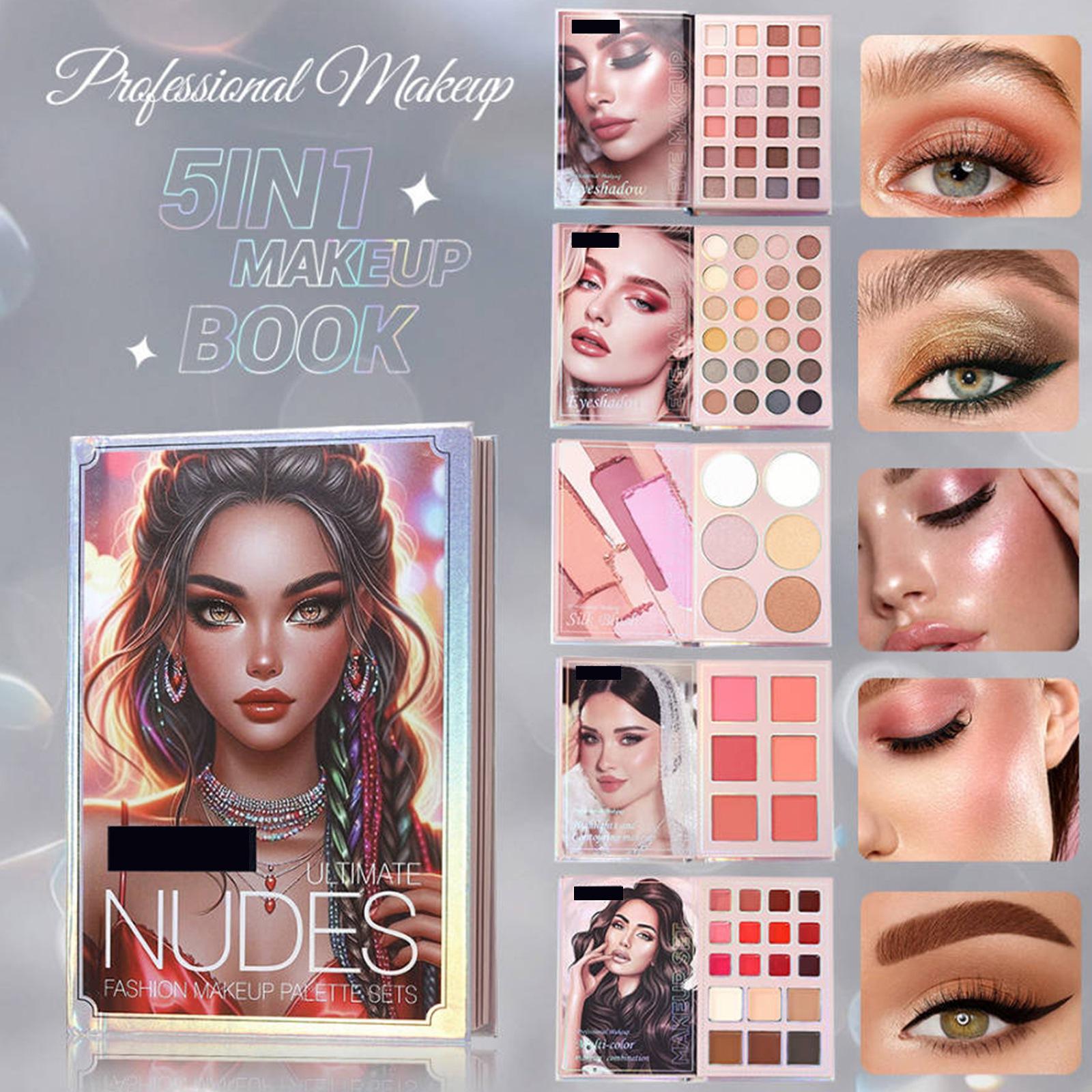 

Multi-color Book Pearlescent Fine Shimmering Eyeshadow , Long-lasting Blush, High-gloss Lip Gloss All-in-one Makeup. One Size