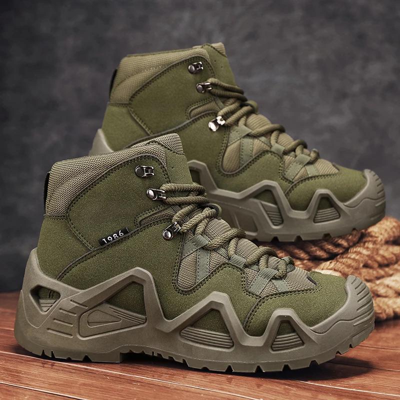 Men's Hiking Boots Outdoor Hiking Anti Slip Training Work Shoes Green Thick Soled Sports Shoes  New Autumn and Winter Boots