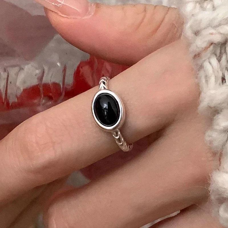 Real  Sterling Silver Twisted Oval Zircon Opening Rings for Women Minimalist Trendy Fine  Geometric Accessories