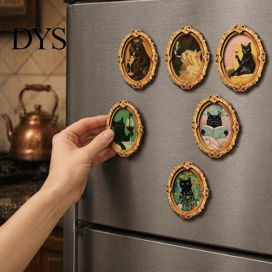 Halloween Refrigerator Magnets 1/6Pcs Oval Frame Fridge Magnet, Wooden Vintage Magnetic Decorations Kitchen Decoration Accessories, Party Favors