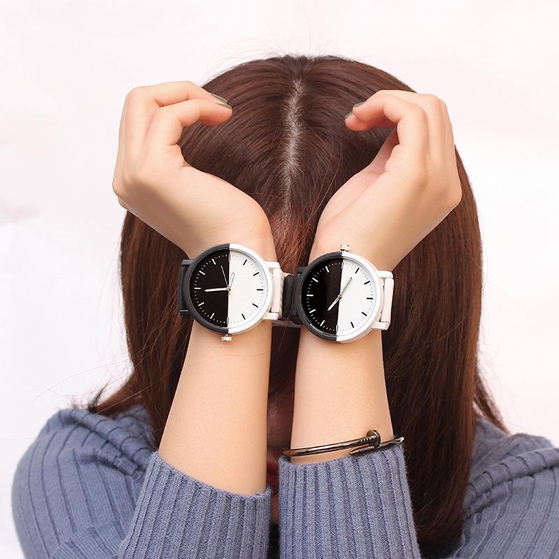 Korean Style Men's & Women's Trendy Couple Watches - Black & White, Retro, Casual, Big Dial, Quartz for Students