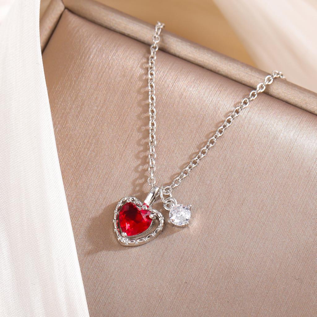 Heart Shaped Fashion 925 Sterling Silver Red Love Crystal Necklaces