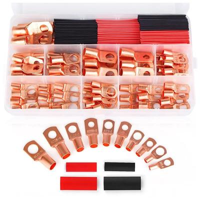 AEE2-130PCS Copper Wire Lugs Used On AWG12 10 8 6 4 2 Cable,Heat Shrink Set,Ring Terminals Connectors